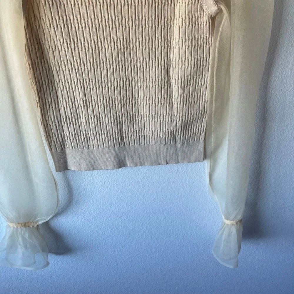 Anthropologie‎ NWT Sheer Sleeve V-Neck Sweater